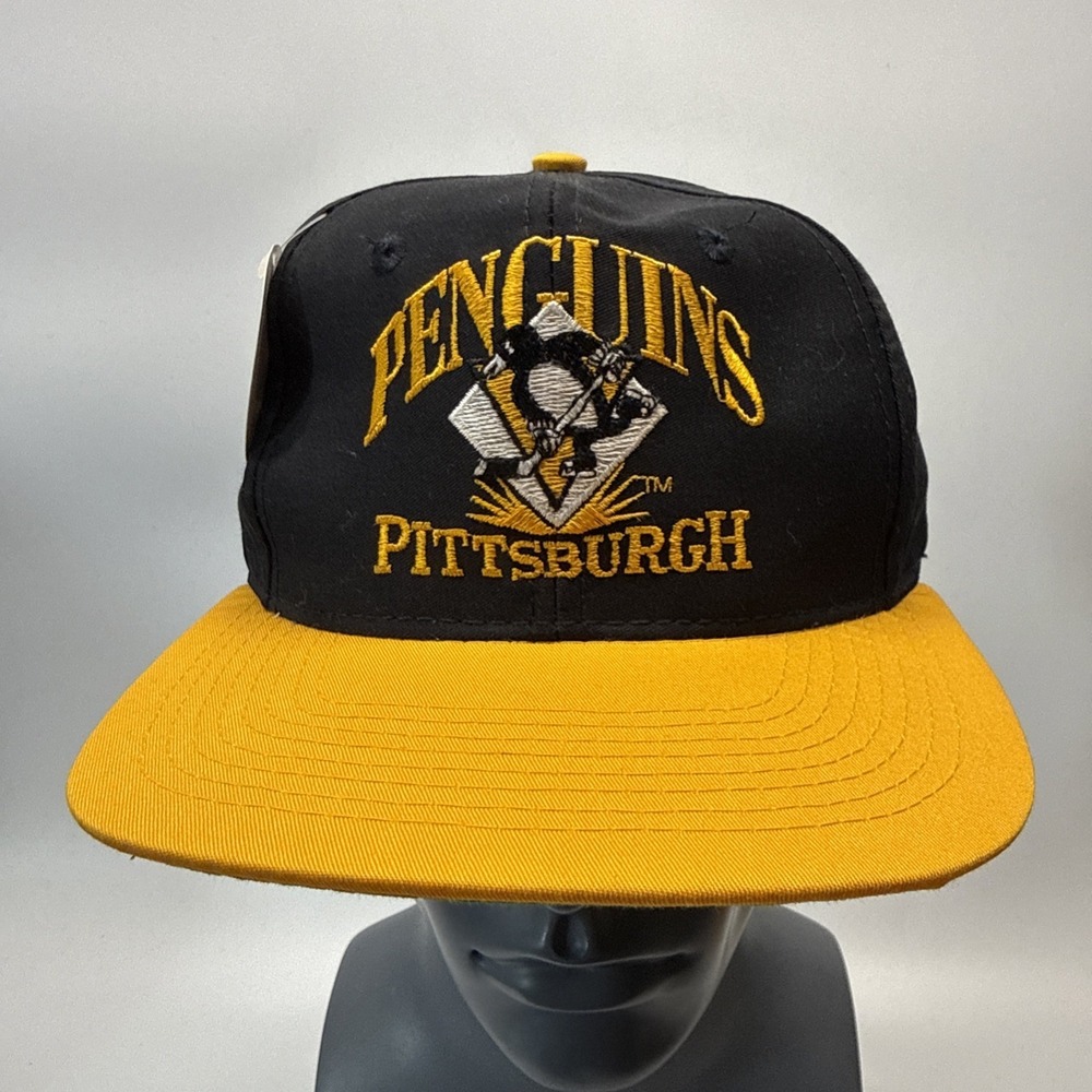 Vintage Pittsburgh Penguins Signature Snapback Black Yellow AJD 90s‎